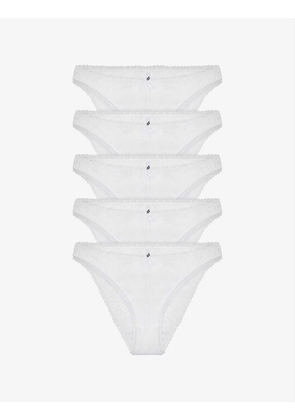 Pack of five pointelle high-rise organic-cotton briefs