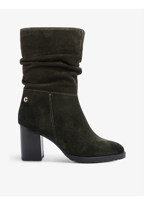 Turnup ruched heeled suede ankle boots