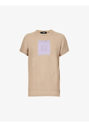 Logo-intarsia regular-fit cotton-cashmere blend T-shirt