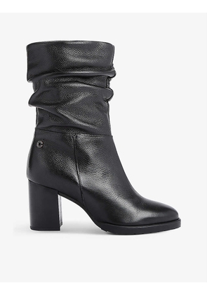 Turnup ruched leather ankle boots