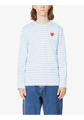 Heart-appliqué striped cotton-jersey top