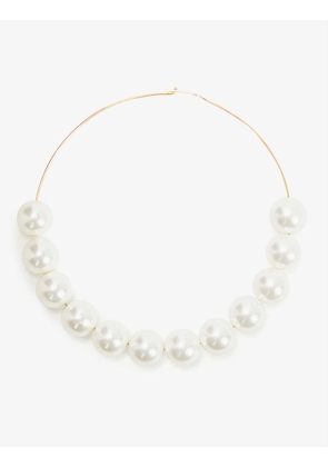 Faux pearl-embellished brass necklace