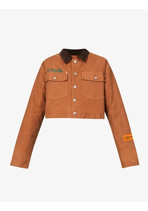 Cropped brand-embroidered cotton jacket