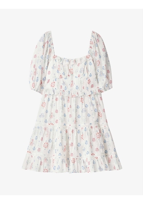 Alessia puff-shoulder cotton mini dress