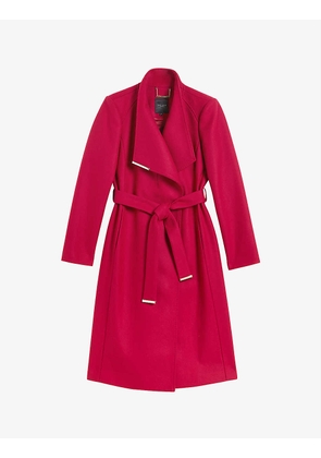 Wool-blend midi-length wrap coat