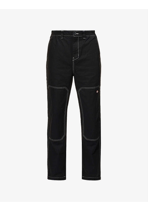Florala contrast-stitching straight mid-rise cotton trousers