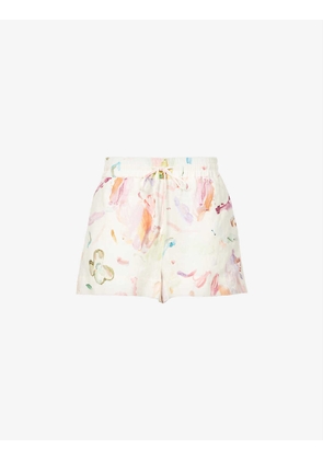 Annie abstract-pattern mid-rise linen shorts