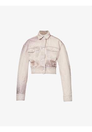 Bling Bling rhinestone-embellished cropped denim jacket