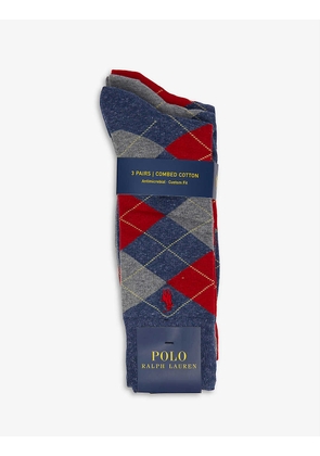 Argyle stretch-cotton blend socks pack of three
