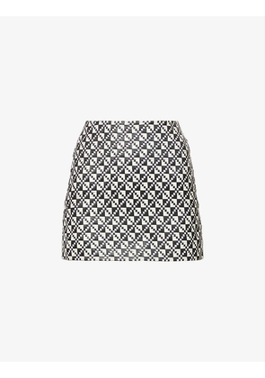 Mally geometric-print leather mini skirt