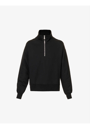 Brand-embroidered quarter-zip oversized-fit cotton-jersey sweatshirt