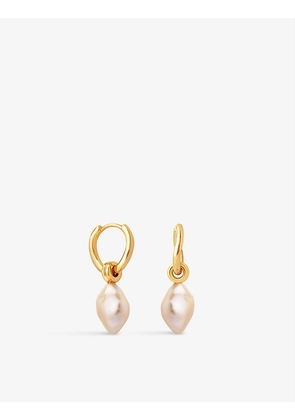 Pink Pearl 18ct yellow gold-plated brass and pearl hoop earrings