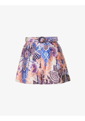 Celestial floral-print silk-blend shorts