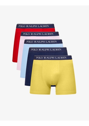 Pack of five branded-waistband stretch-cotton trunks
