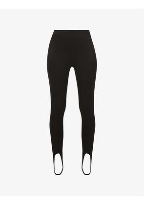 Stirrup-hem high-rise stretch-woven leggings