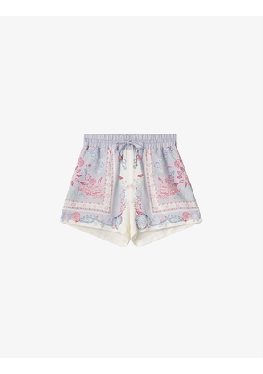 Minerva shell-print high-rise linen-blend shorts