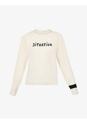 Situation text-print wool and cotton-blend jumper