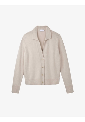 Open-collar wool and cashmere-blend cardigan