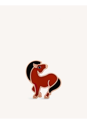 Lucky Animals horse 18ct rose-gold, carnelian and onyx brooch