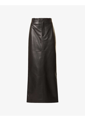 Darted mid-rise Nappa leather maxi skirt