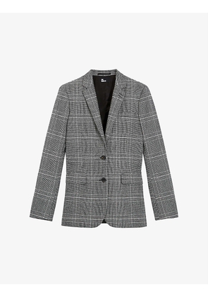 Houndstooth check wool-blend blazer