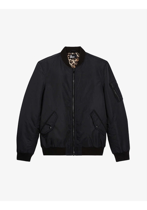 Casual-fit knit-collar satin bomber jacket
