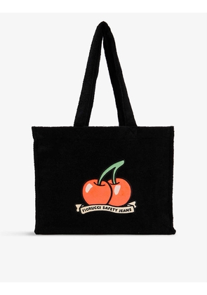 Cherry graphic-embroidered terry-cotton tote bag