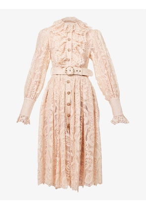 Kaleidoscope floral-lace overlay cotton-blend midi dress