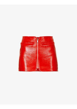 Vinyl high-waist cotton-blend mini skirt