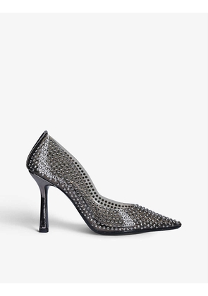 Shimmer gem-embossed vinyl court heels