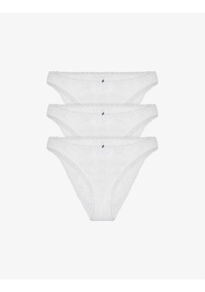 Pack of three pointelle high-rise organic-cotton briefs