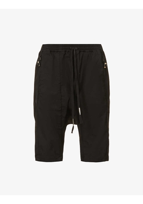 Dropped-crotch relaxed-fit stretch-cotton shorts
