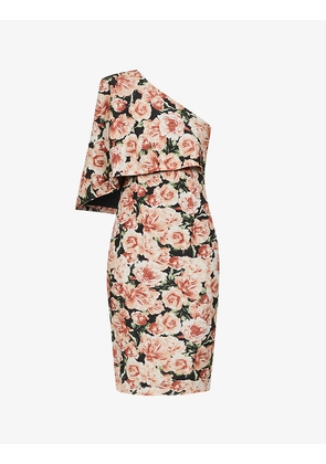 One-shoulder floral-print stretch-crepe midi dress