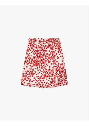 Floral-print high-waisted woven mini skirt