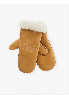 Logo-embroidered rounded leather and shearling mittens