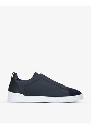 Triple Stitch low-top leather and fabric trainers