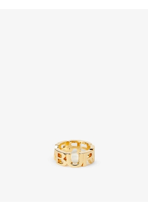 Logo-lettering gold-plated brass ring