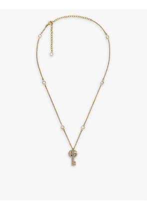 Double G Key gold-tone brass and crystal necklace