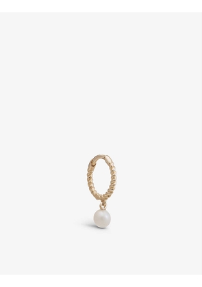 Solid 9ct yellow gold and pearl twisted rope hoop earring