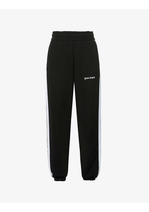 Palm Angels Womens Black White Track High-rise Cotton-jersey Jogging Bottoms L
