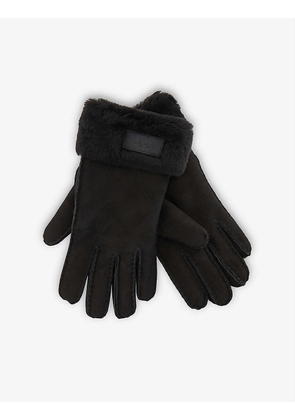 Logo-embroidered turn-up leather and shearling gloves