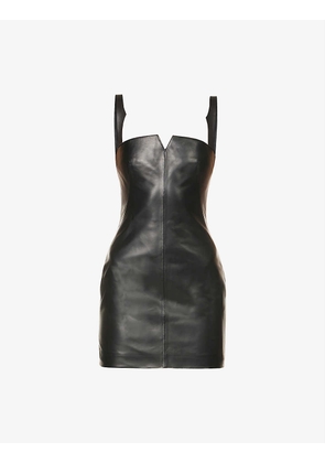 Sweetheart-neck regular-fit leather mini dress