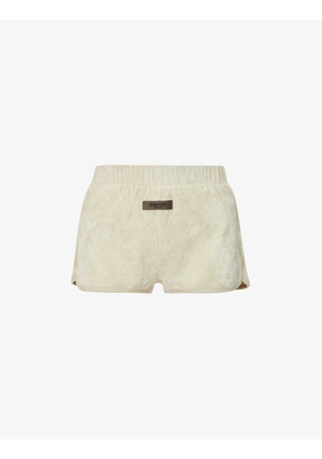 ESSENTIALS high-rise brand-patch cotton-blend velour shorts