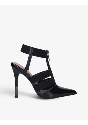 Kunning zipped pointed-toe patent faux leather and woven courts