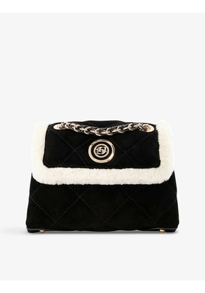 Duchess quilted faux shearling-trimmed suede cross-body bag