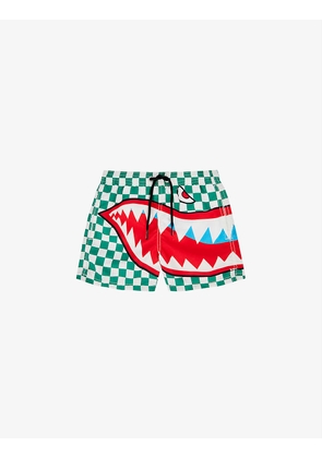 Shark motif checkerboard recycled-polyester swim shorts 4-12 years