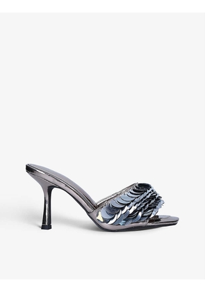 Flashy sequin-detail faux-leather sandals