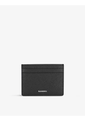 Logo-embossed textured-leather card holder