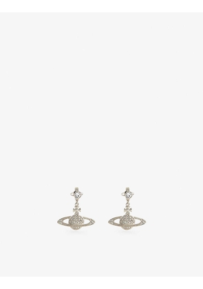 Mini Bas Relief silver-toned brass and crystal drop earrings