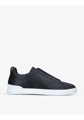 Triple Stitch low-top leather and fabric trainers